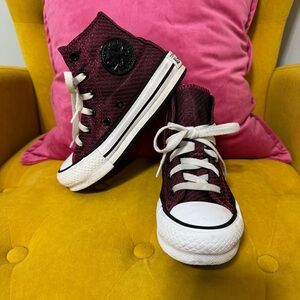 Converse Kids Magenta and Black High-Top Sneakers - EC - Size 13